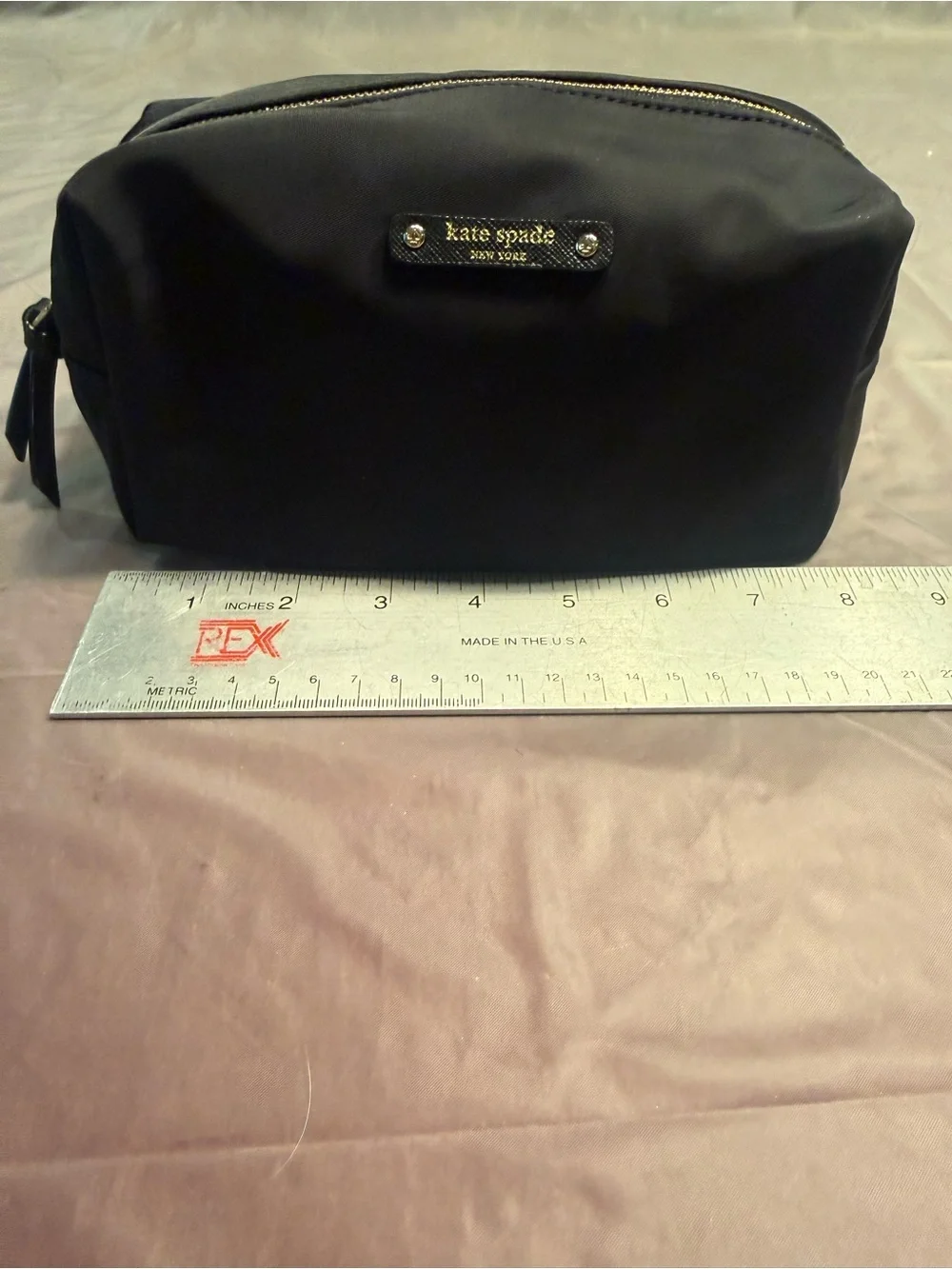 kate spade Black Nylon Cosmetic Pouch with Gold Logo Plaque